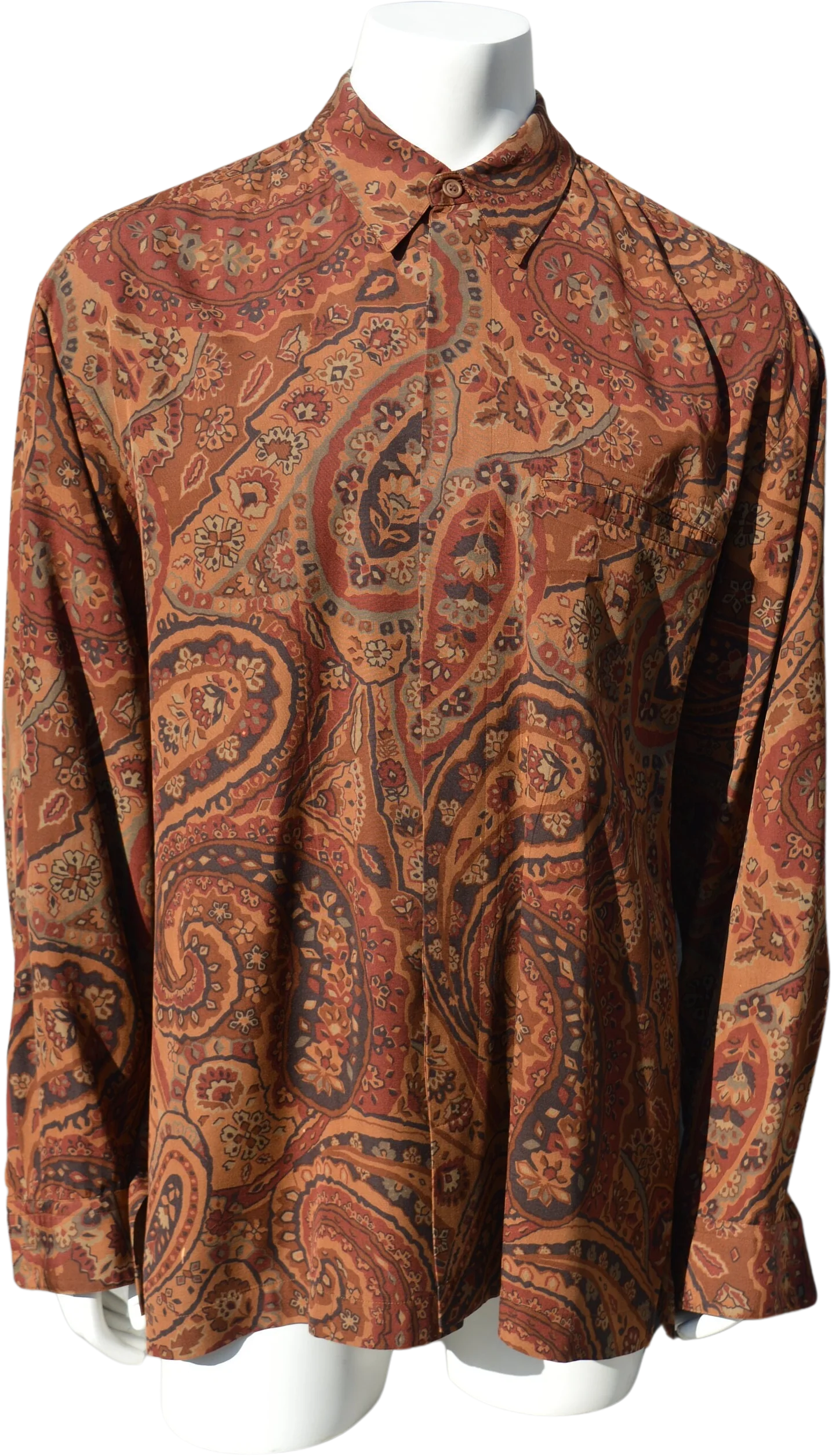 Vintage 90s Issey Miyake Men's Large Rayon Shirt Paisley All Over Print Long Sleeves Rayon by Issey Miyake