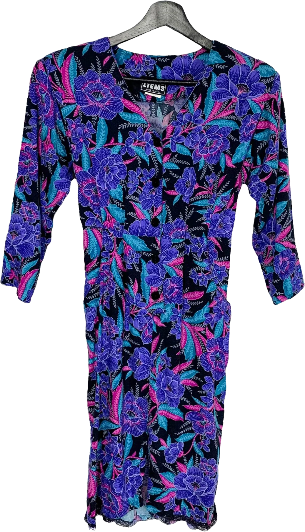 Vintage 90s Jewel Tone Button Up Floral Print Sheath Dress by Items