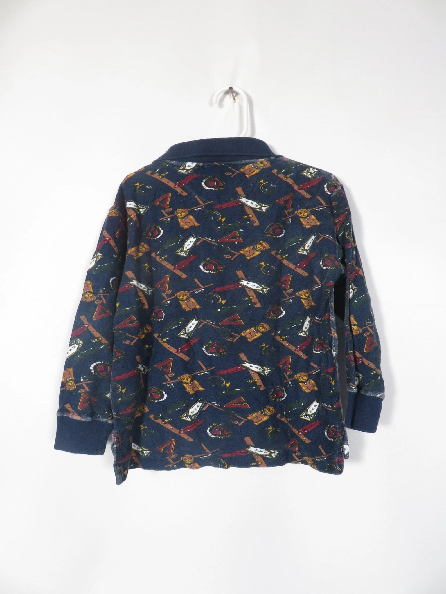 Vintage 90s Kids Varsity Prep Print Long Sleeve All Cotton Polo Size 5/6 by Eagles Eye - Image 2