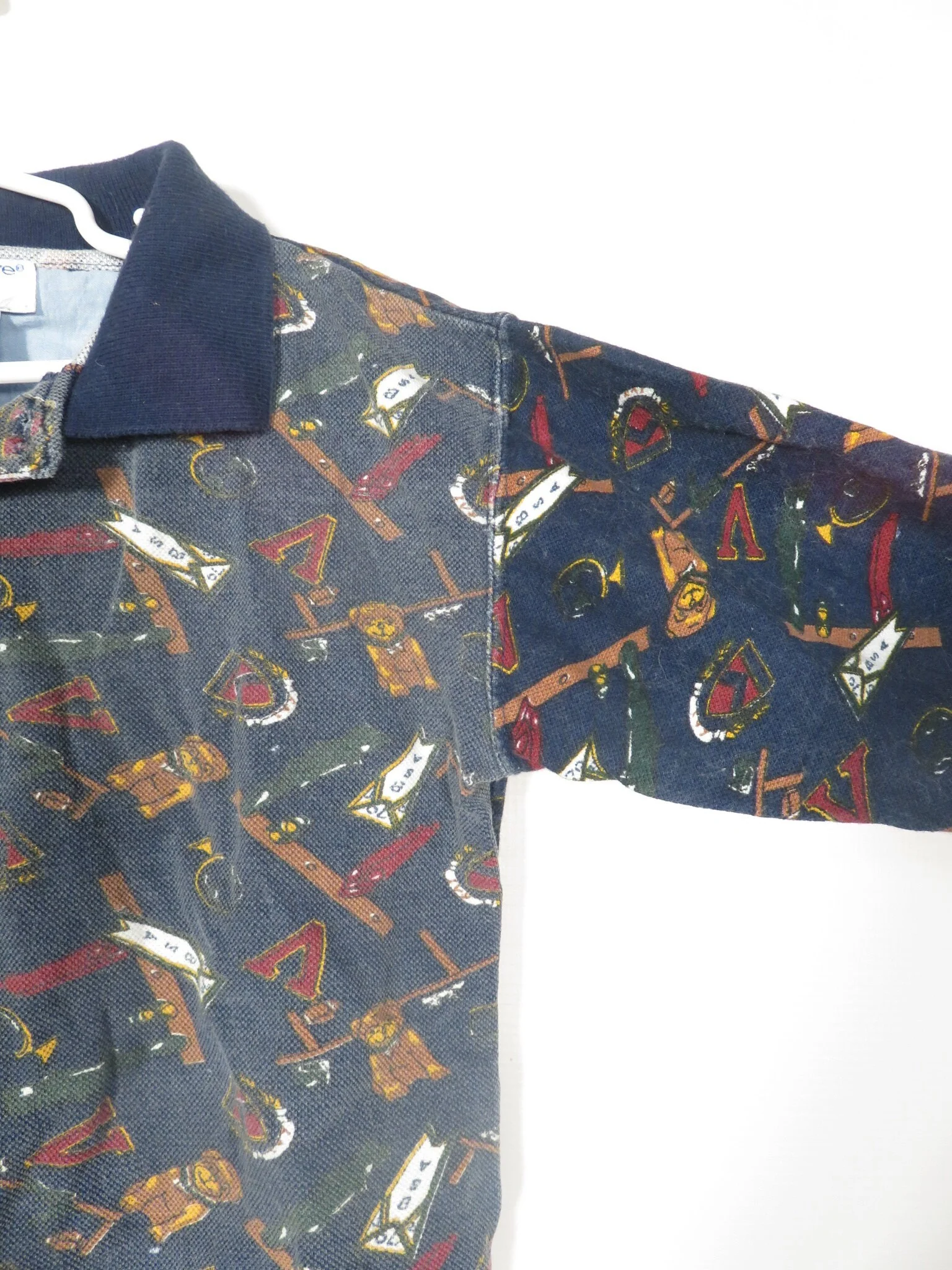 Vintage 90s Kids Varsity Prep Print Long Sleeve All Cotton Polo Size 5/6 by Eagles Eye - Image 4