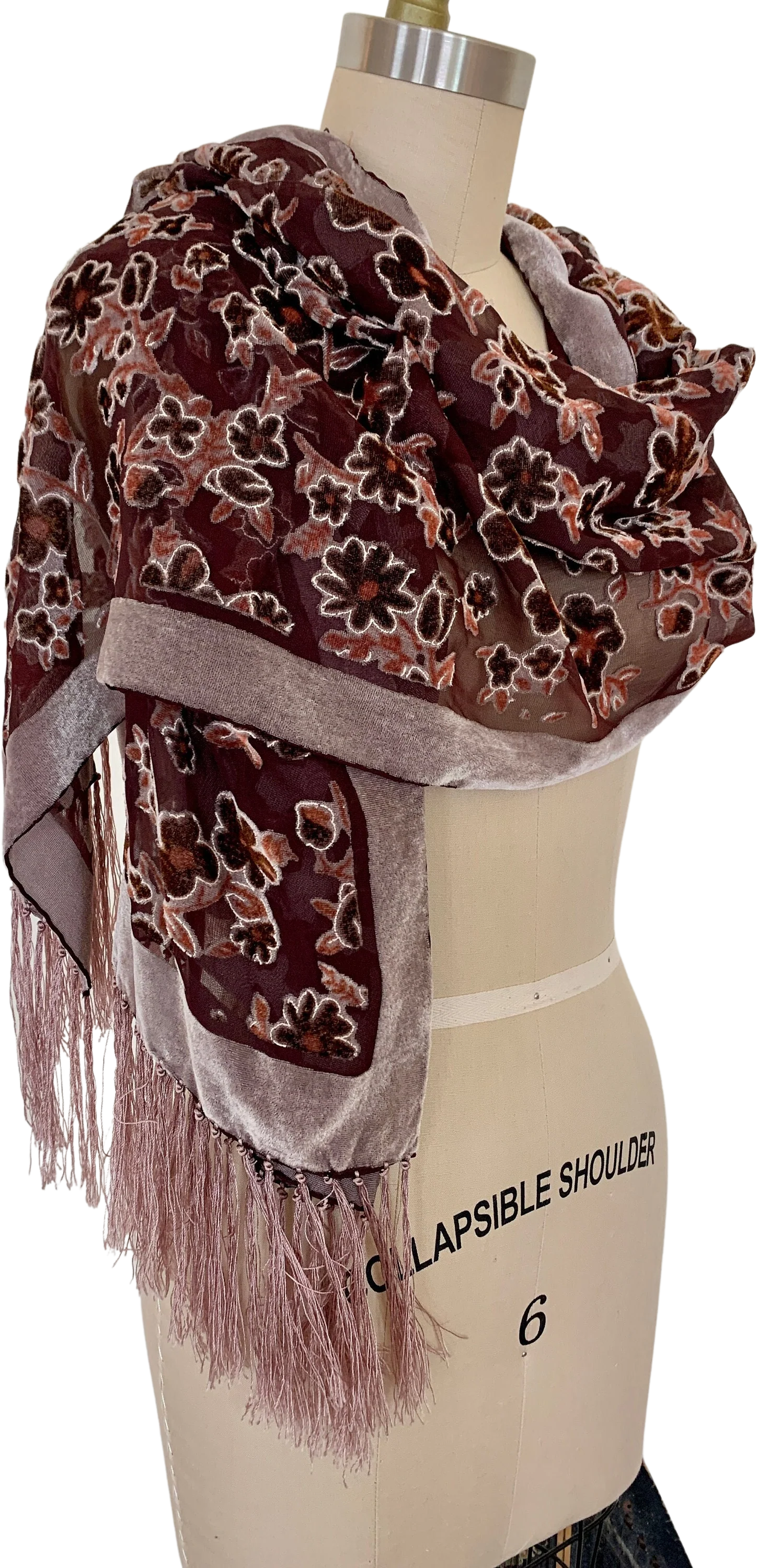 Vintage 90s Large Floral Velvet Burnout Scarf Wrap