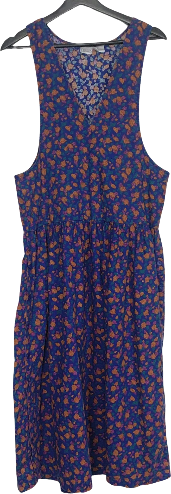 Vintage 90s Leaf Print V-Neck Drop Waist Jumper Dress Medium by Honors