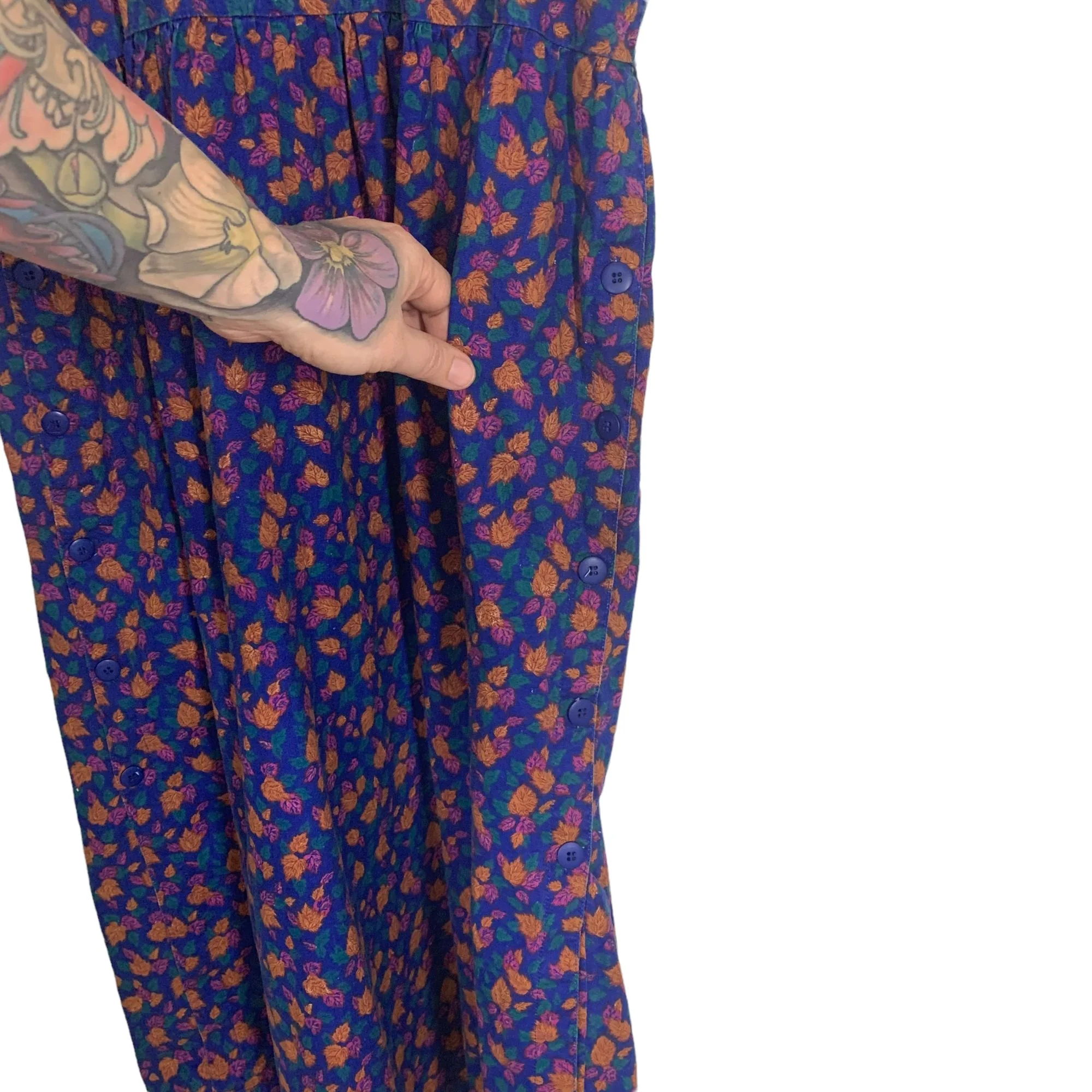 Vintage 90s Leaf Print V-Neck Drop Waist Jumper Dress Medium by Honors - Image 5