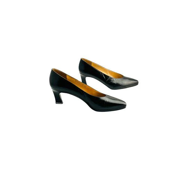 Vintage 90s Leather Pumps Womens Black Size 7aa Made In Spain by Stuart Weitzman - Image 12