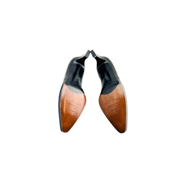 Vintage 90s Leather Pumps Womens Black Size 7aa Made In Spain by Stuart Weitzman - Image 4