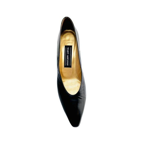 Vintage 90s Leather Pumps Womens Black Size 7aa Made In Spain by Stuart Weitzman - Image 9
