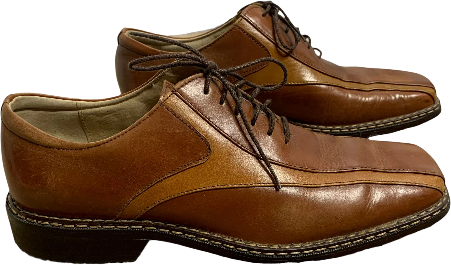 Vintage 90s Leather Two Tone Shoes 11m Brown Lace Up Square Toe by Stacy Adams