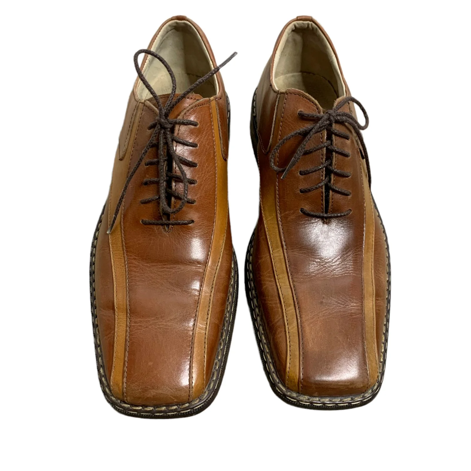 Vintage 90s Leather Two Tone Shoes 11m Brown Lace Up Square Toe by Stacy Adams - Image 3