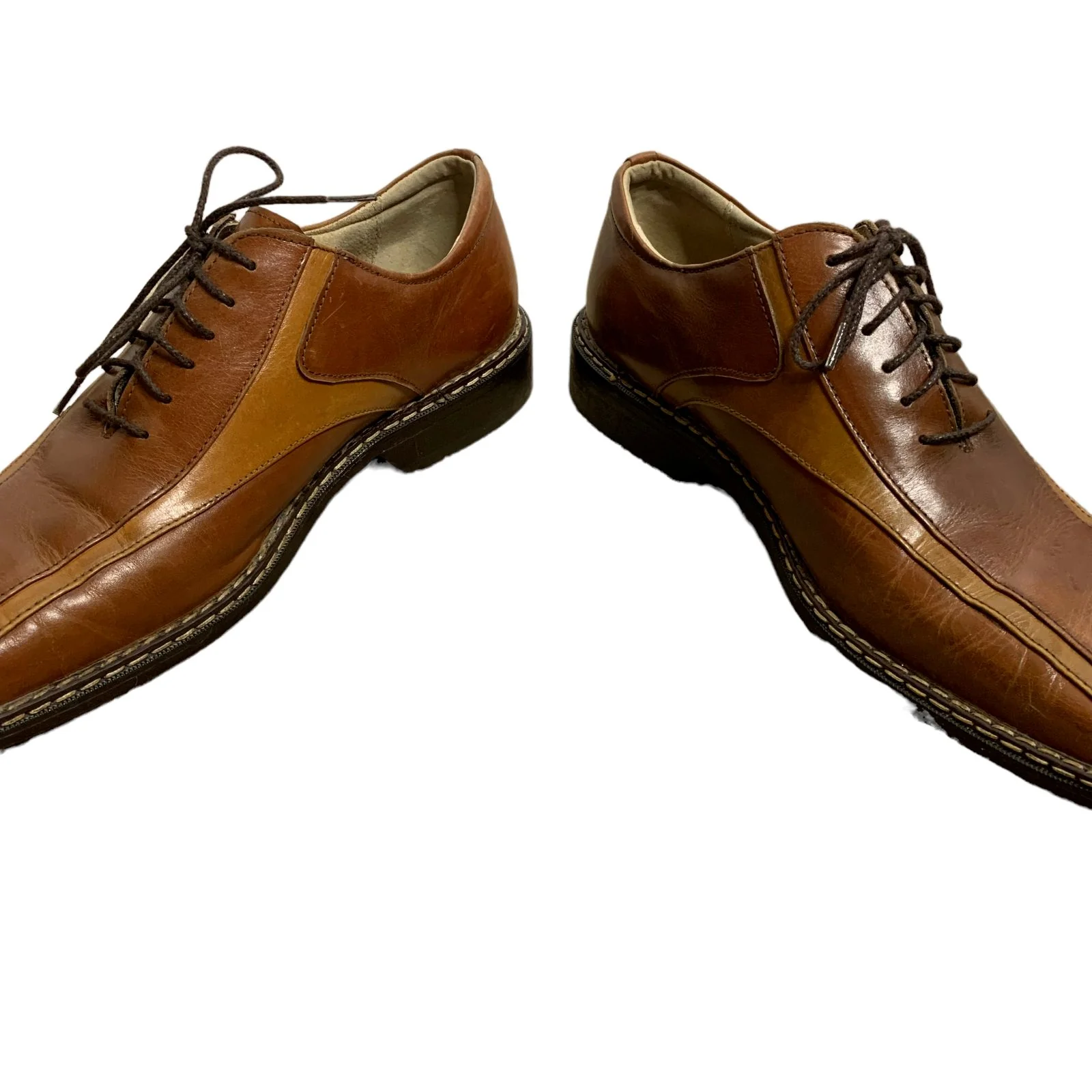 Vintage 90s Leather Two Tone Shoes 11m Brown Lace Up Square Toe by Stacy Adams - Image 4