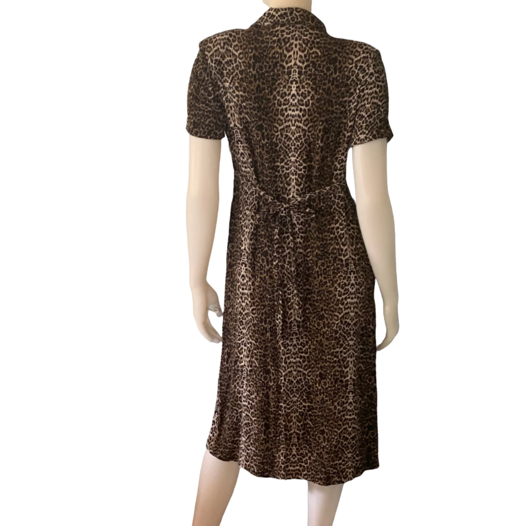 Vintage 90s Leopard Print Shirtdress 8 Petite Midi Career Brown by Nina Piccalino - Image 2