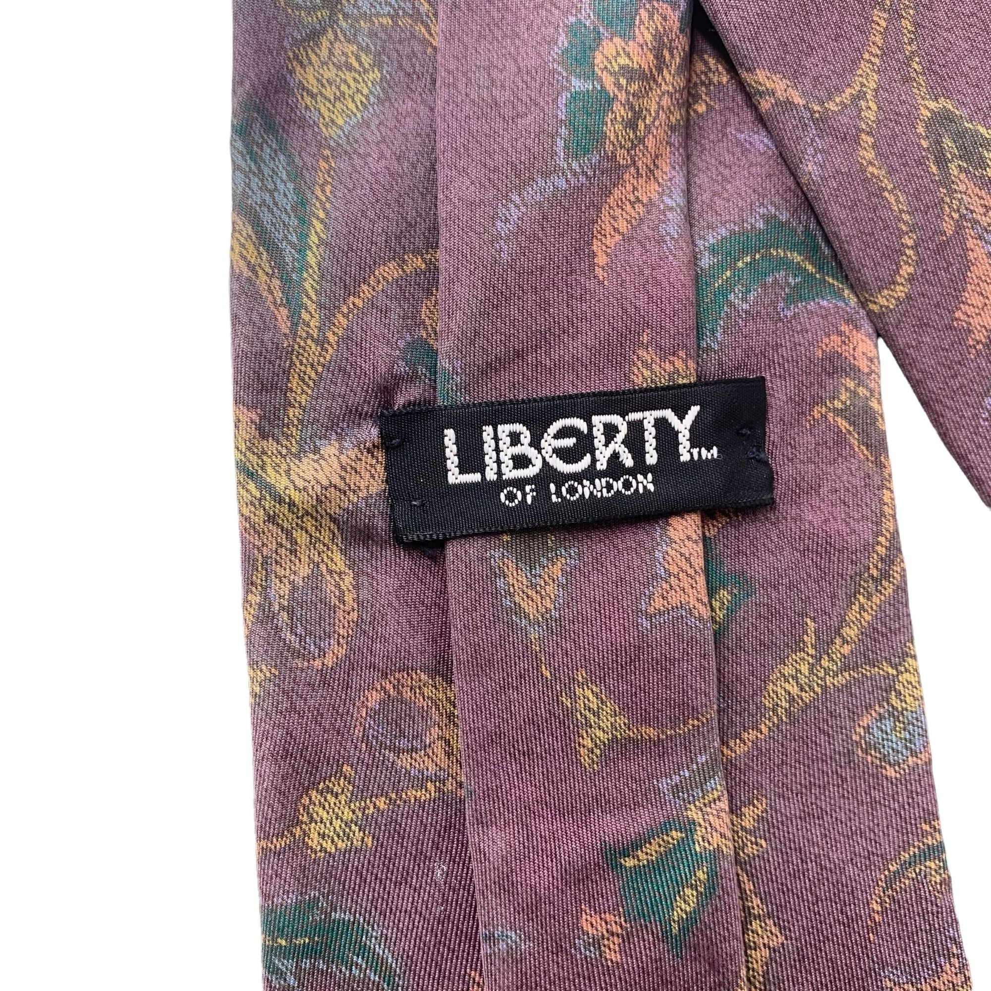 Vintage 90s Liberty of London Purple Feather Print Silk Tie by Liberty Of London - Image 3