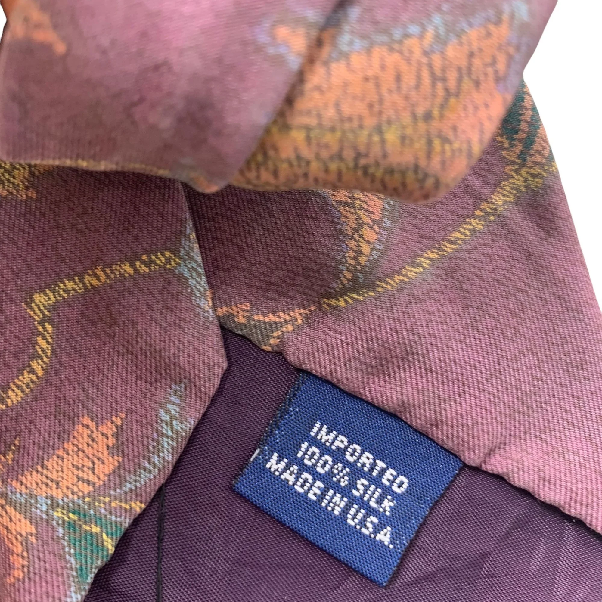 Vintage 90s Liberty of London Purple Feather Print Silk Tie by Liberty Of London - Image 4