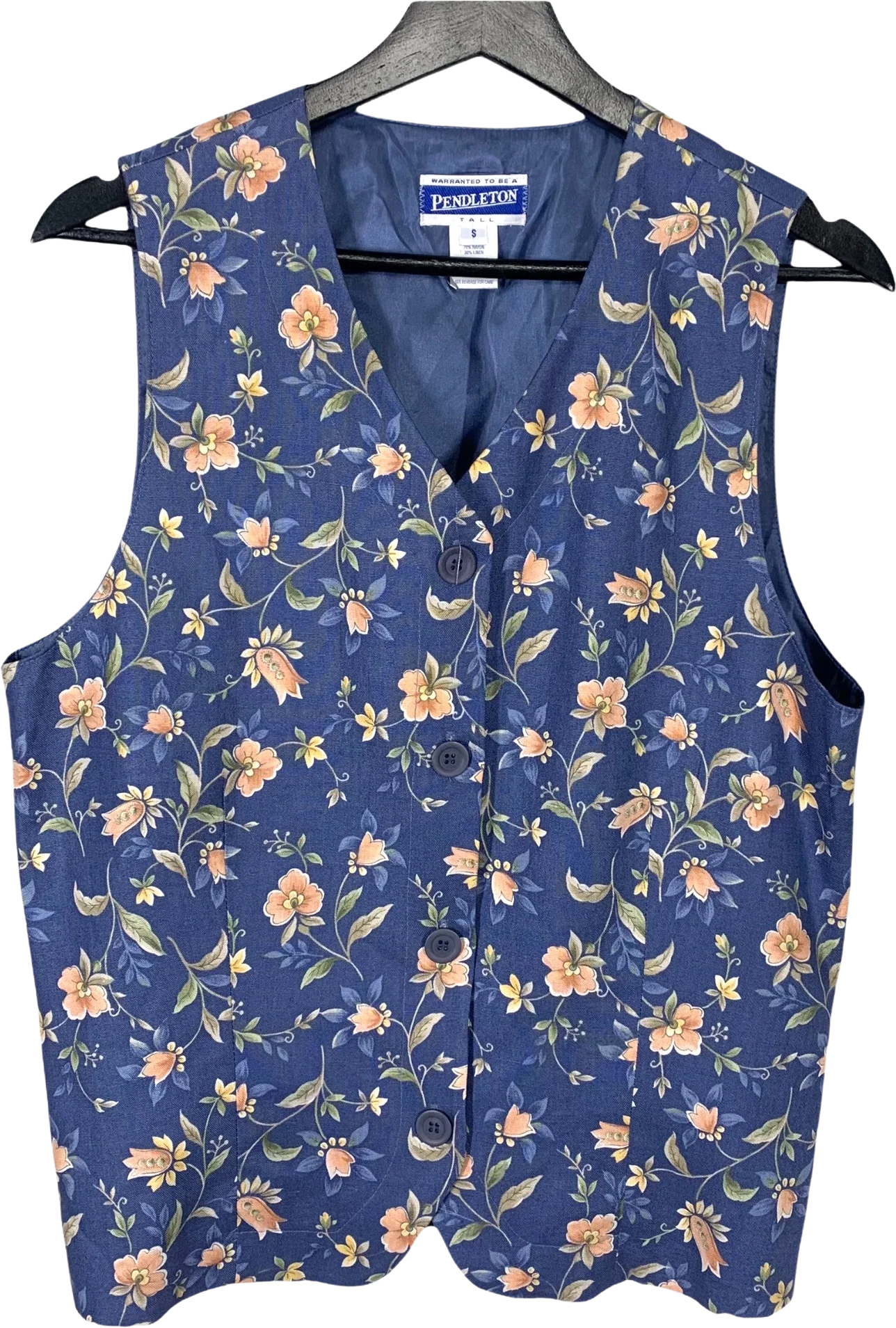 Vintage 90s Linen Blend Floral Vest Small by Pendleton