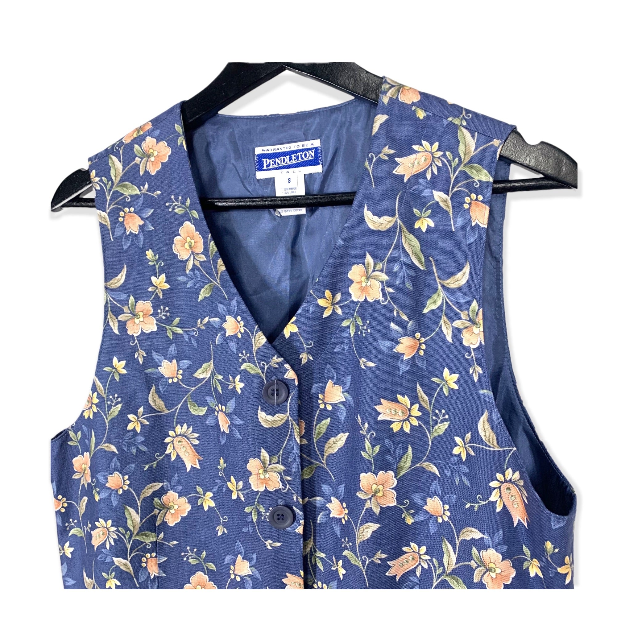 Vintage 90s Linen Blend Floral Vest Small by Pendleton - Image 2