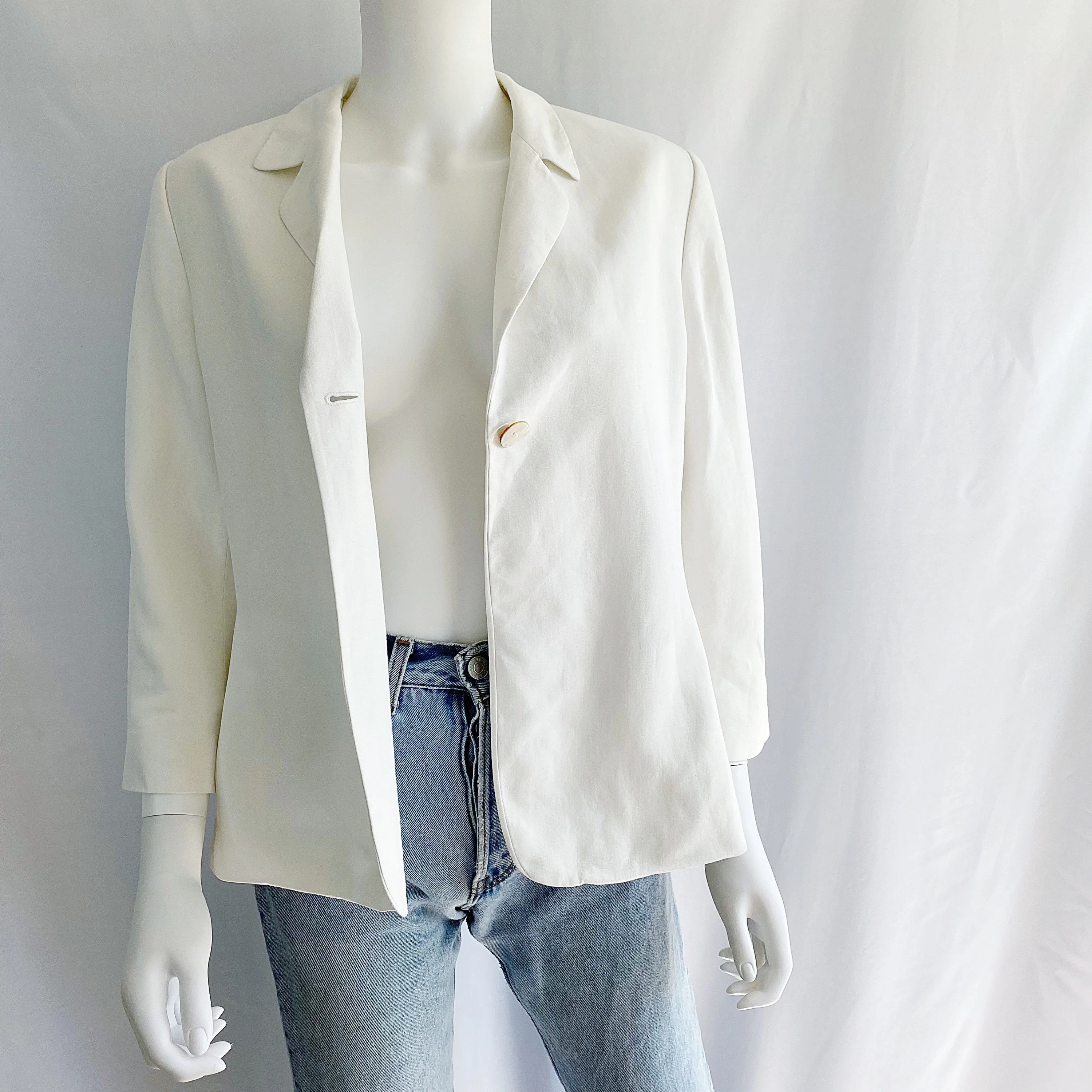 Vintage 90s Linen Blend Single Button Blazer Blazer with 3/4 Length Sleeves by Ellen Tracy - Image 6