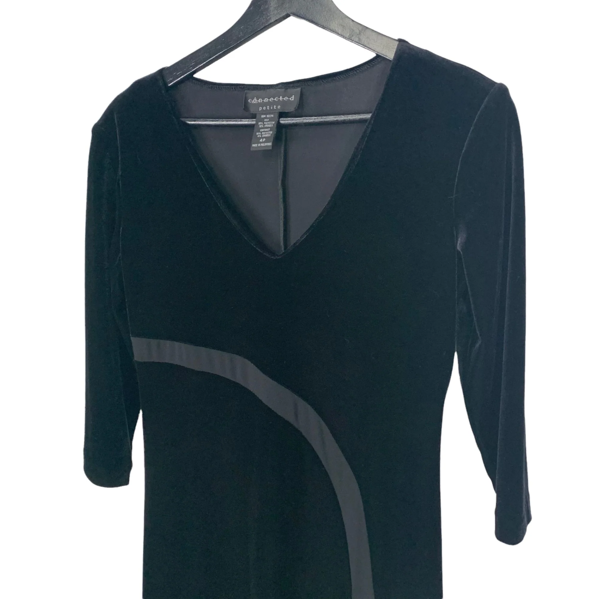 Vintage 90s Long Sleeve Velvet Fit Flare V-Neck Dress 4p by Connected - Image 3