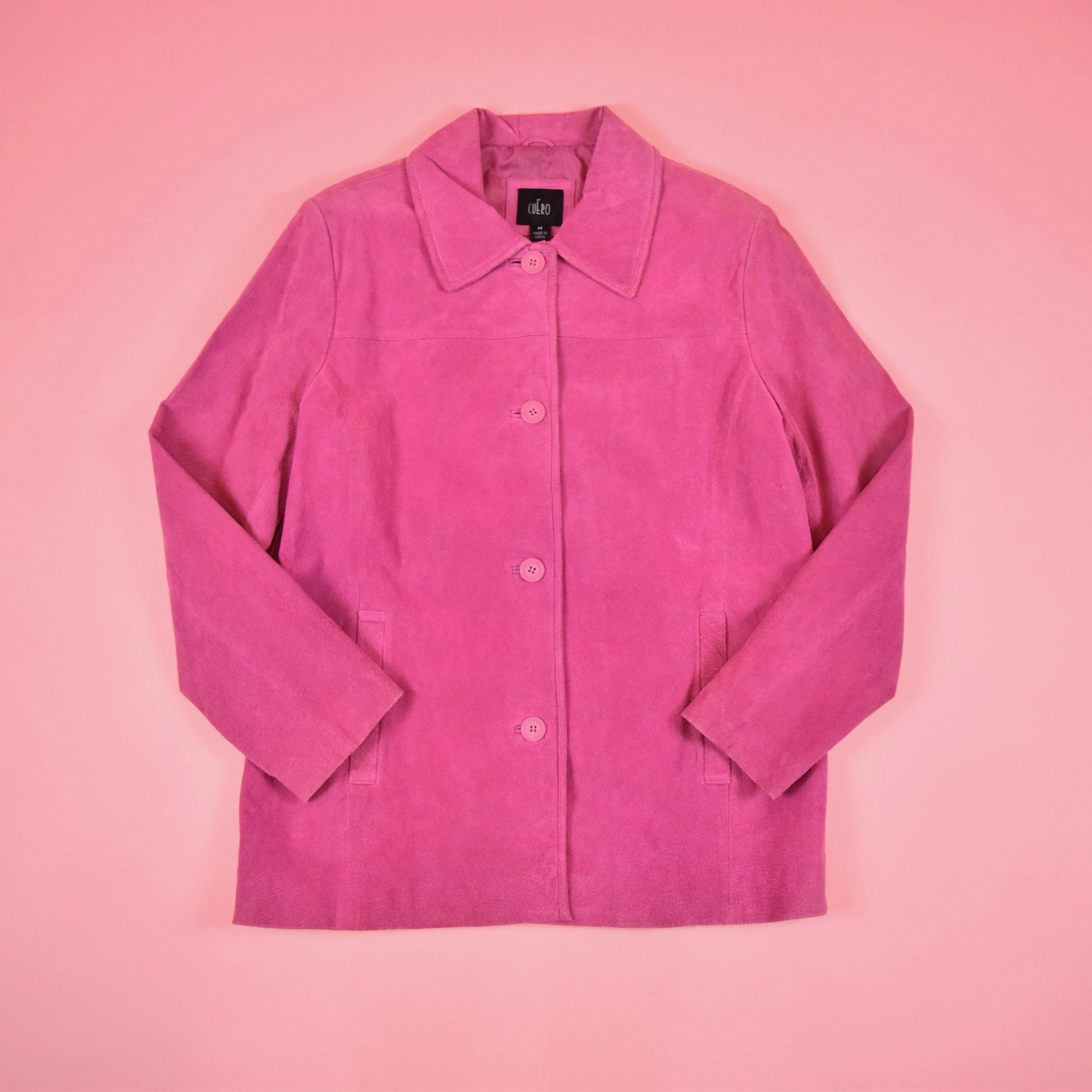 Vintage 90s Magenta Pink Suede Leather Jacket by Cuero - Image 5