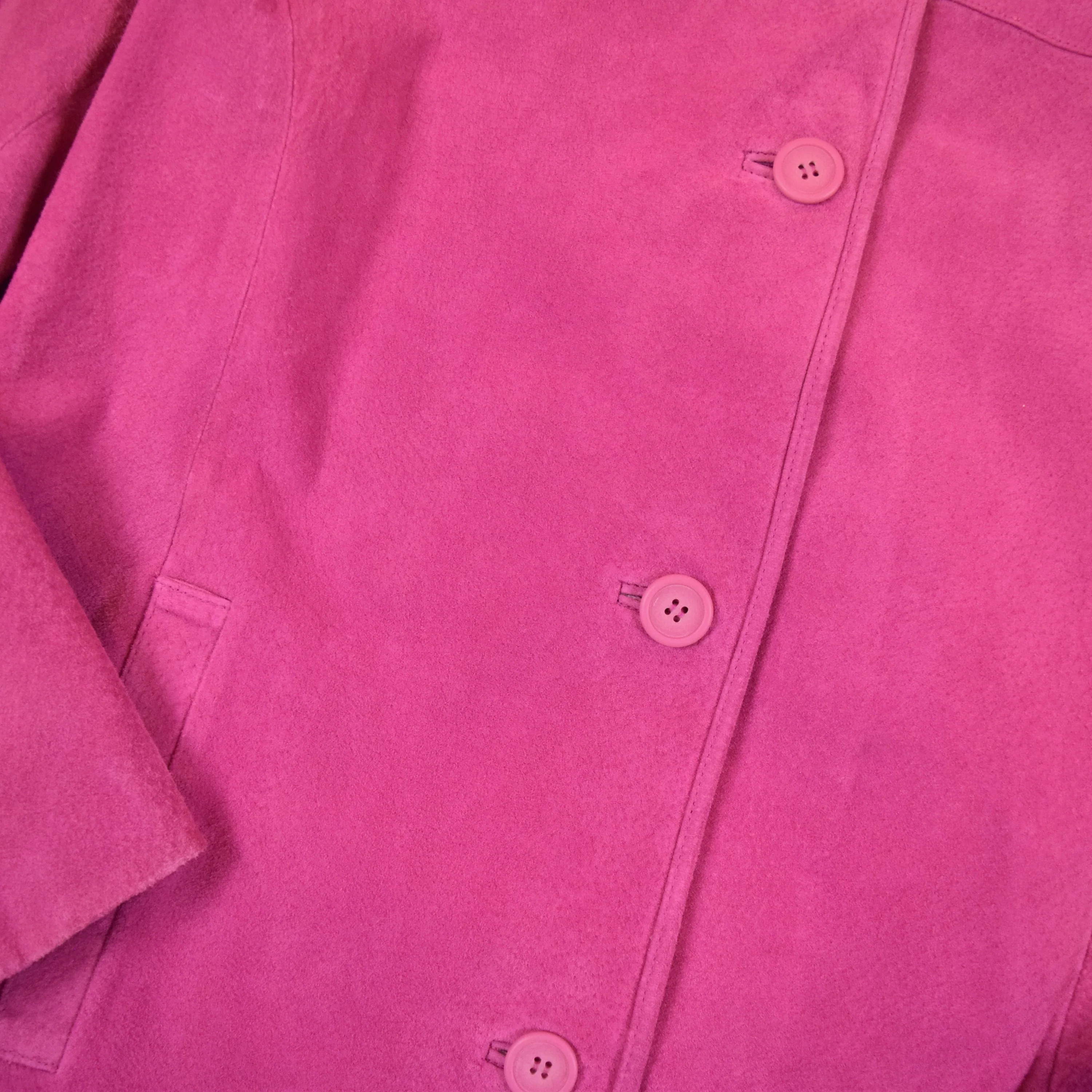 Vintage 90s Magenta Pink Suede Leather Jacket by Cuero - Image 6