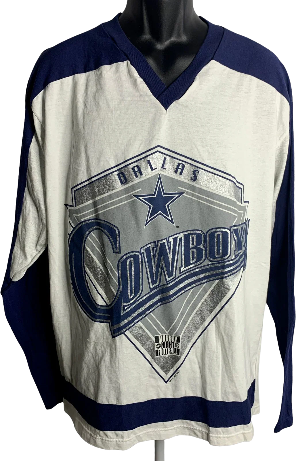 Vintage 90s Mens Dallas Cowboys T-Shirt Xl White Long Sleeve Football V-Neck by NFL