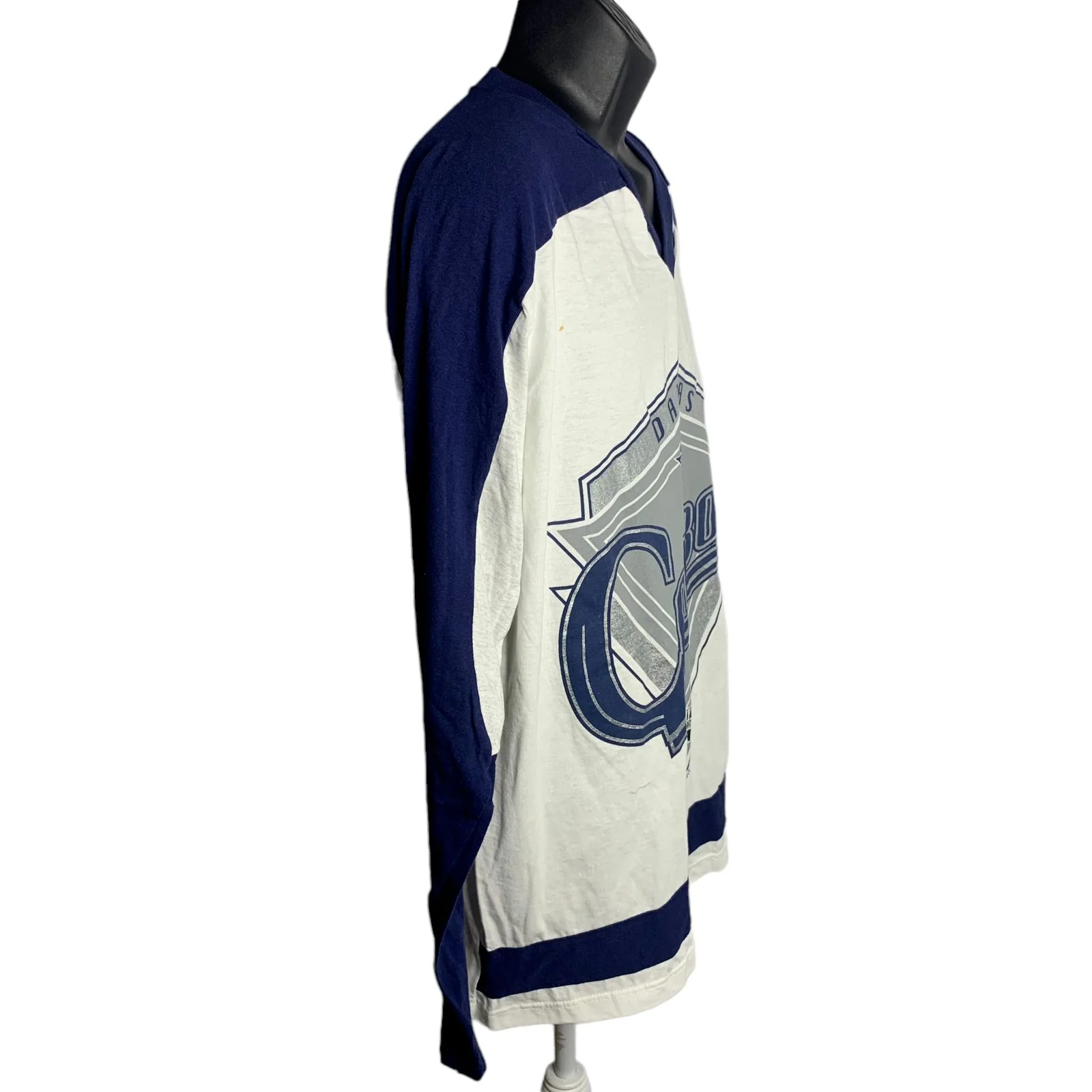 Vintage 90s Mens Dallas Cowboys T-Shirt Xl White Long Sleeve Football V-Neck by NFL - Image 8
