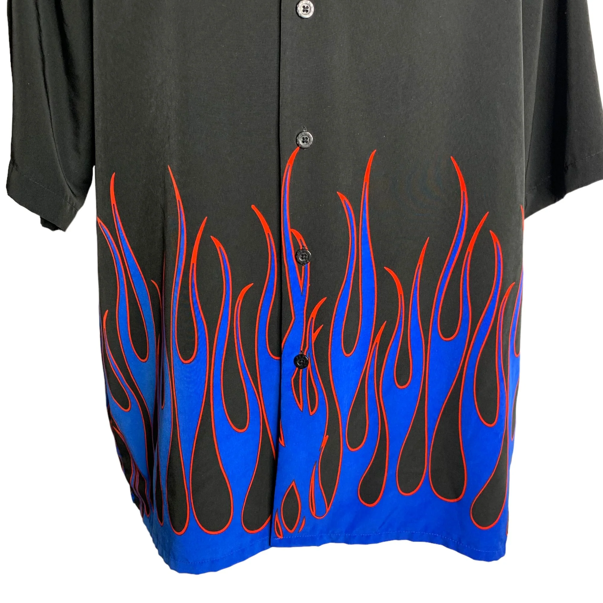Vintage 90s Mens Dragonfly Button Up Shirt L Black Flames Short Sleeves Club by Dragonfly - Image 3