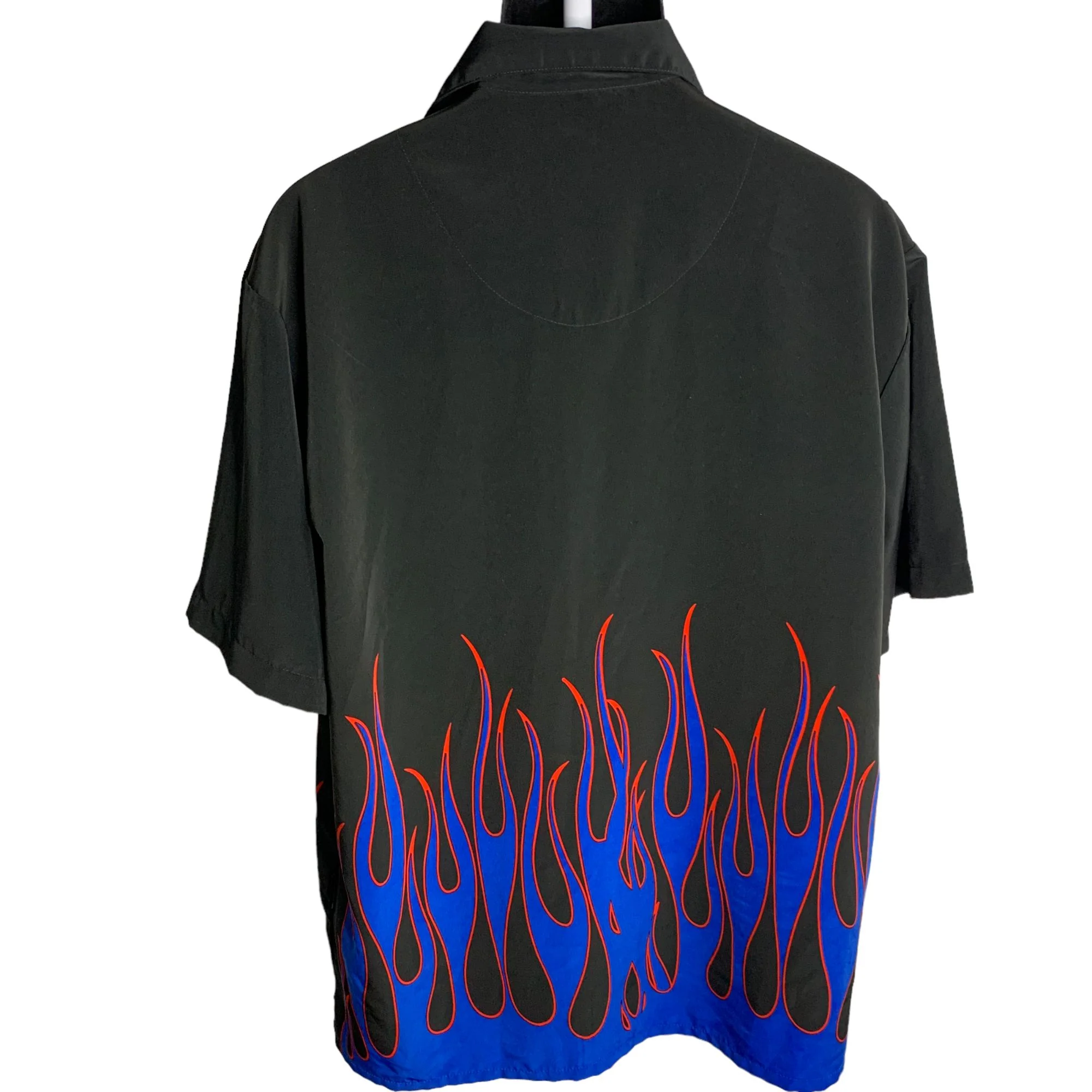 Vintage 90s Mens Dragonfly Button Up Shirt L Black Flames Short Sleeves Club by Dragonfly - Image 5