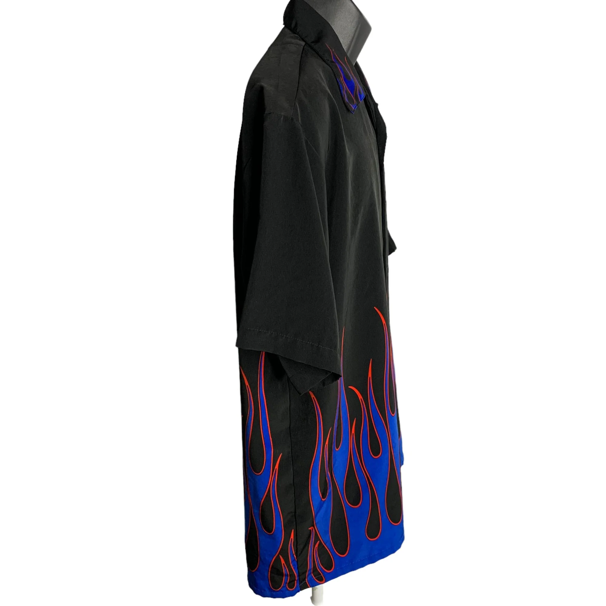 Vintage 90s Mens Dragonfly Button Up Shirt L Black Flames Short Sleeves Club by Dragonfly - Image 6