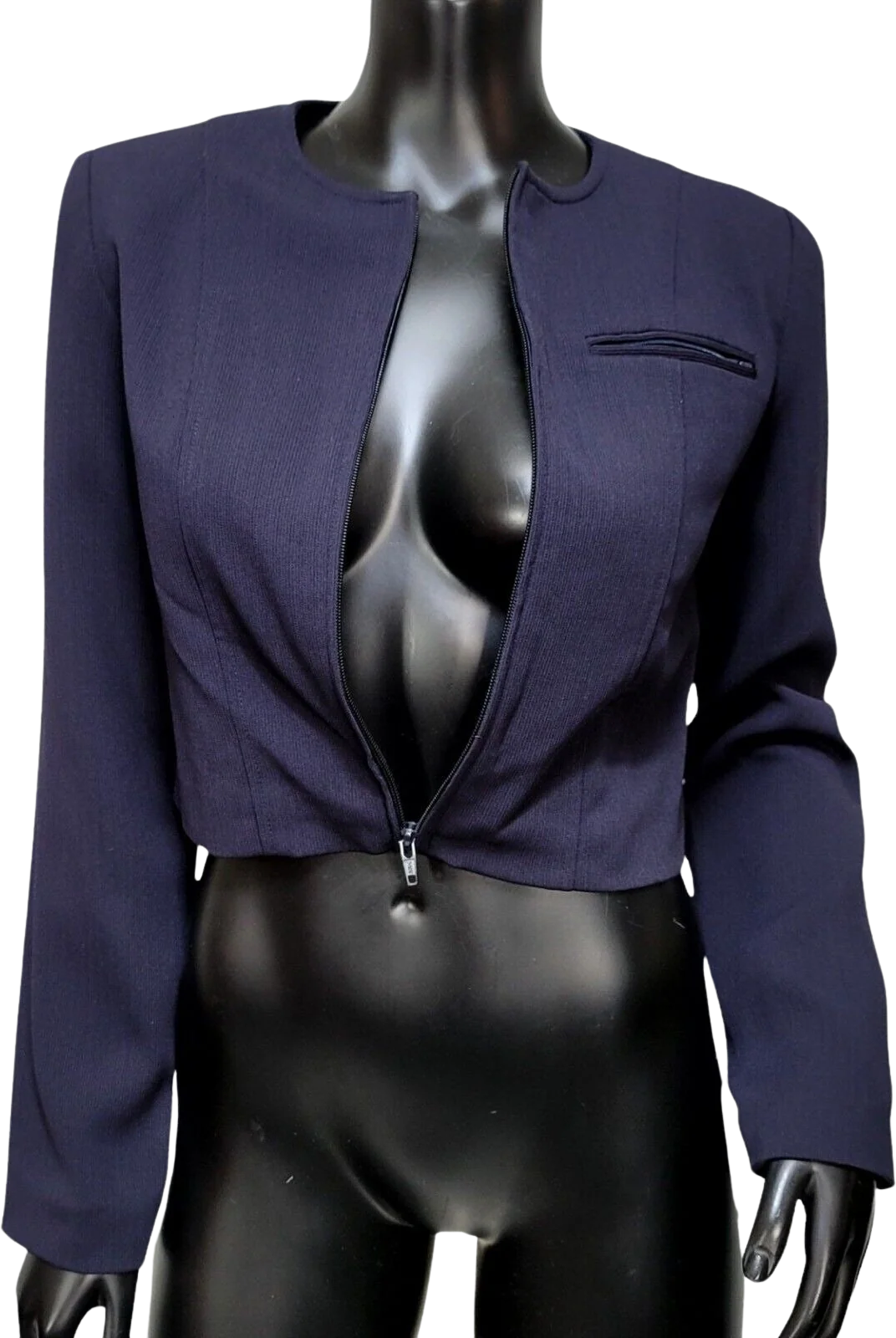 90s Navy Blue Ribbed Cropped Bolero Jacket By Mevisto