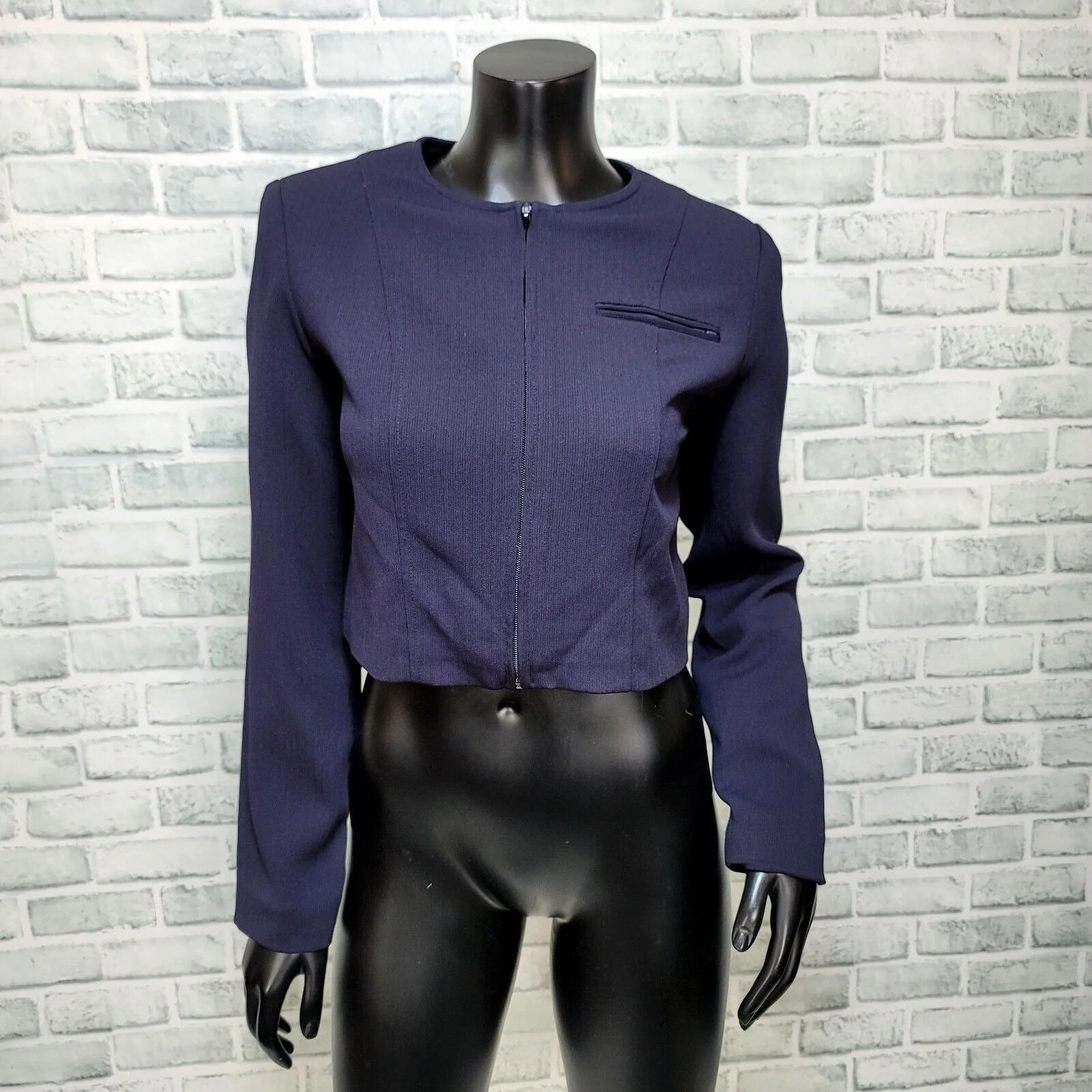 90s Navy Blue Ribbed Cropped Bolero Jacket By Mevisto - Image 2