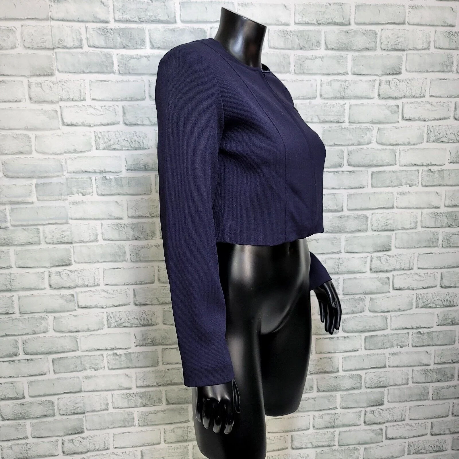 90s Navy Blue Ribbed Cropped Bolero Jacket By Mevisto - Image 4