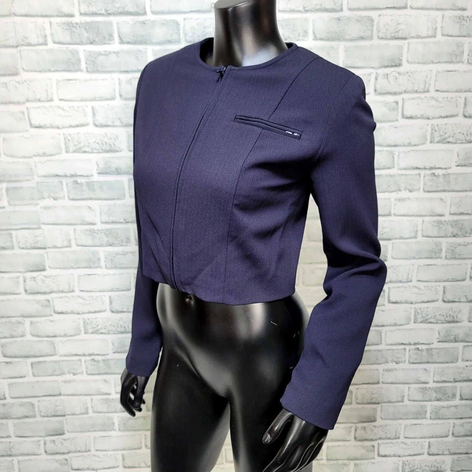 90s Navy Blue Ribbed Cropped Bolero Jacket By Mevisto - Image 5