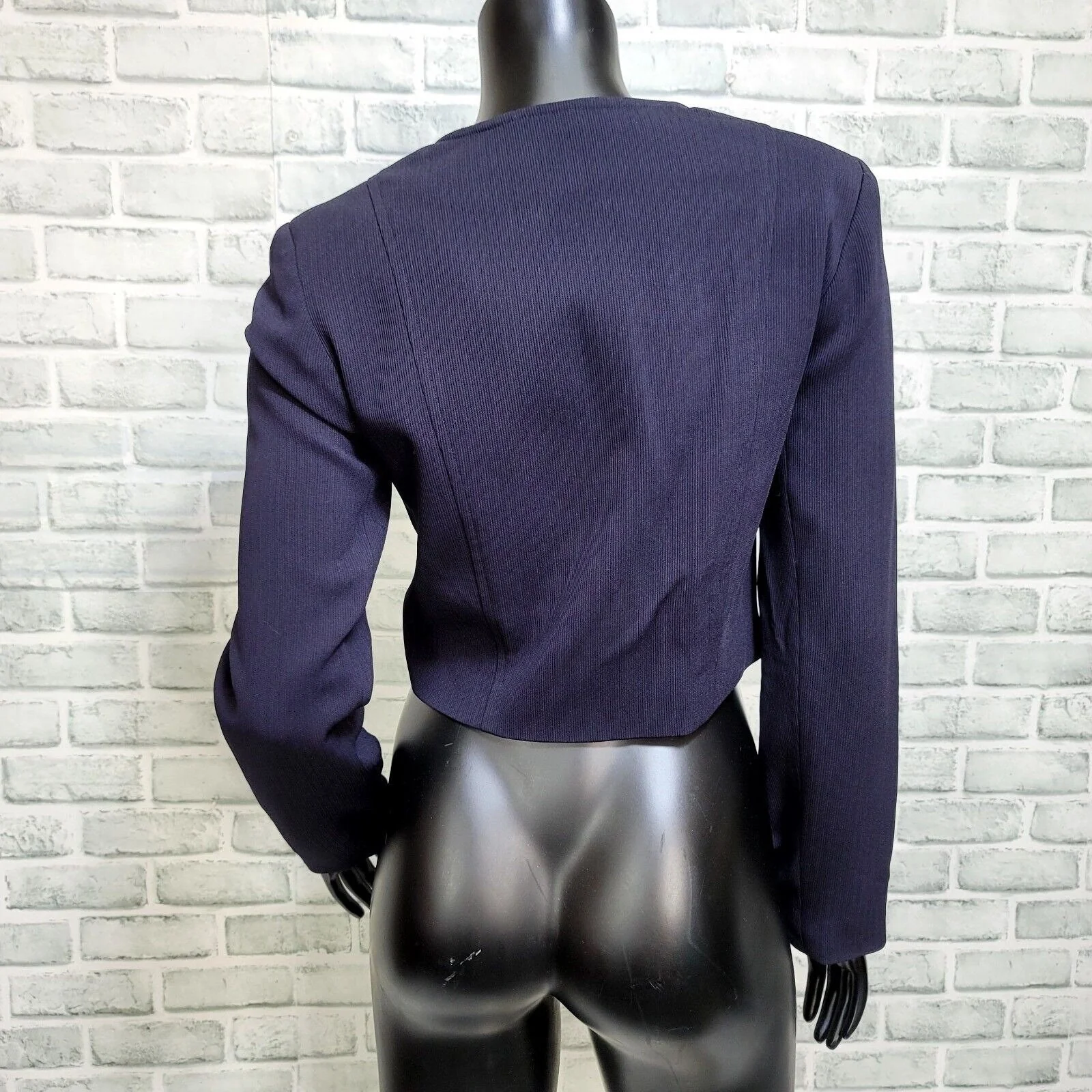 90s Navy Blue Ribbed Cropped Bolero Jacket By Mevisto - Image 6