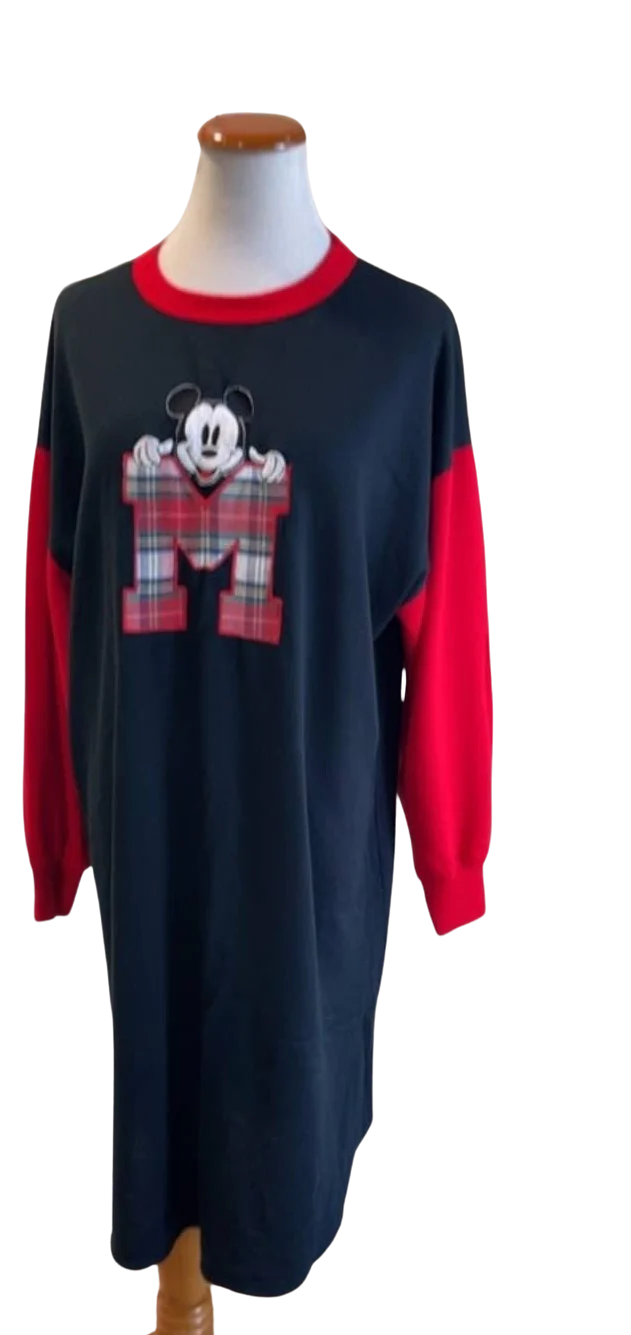Vintage 90s Mickey Mouse Pajama Shirt Made In Usa Black Red Disney by Disney - Image 2