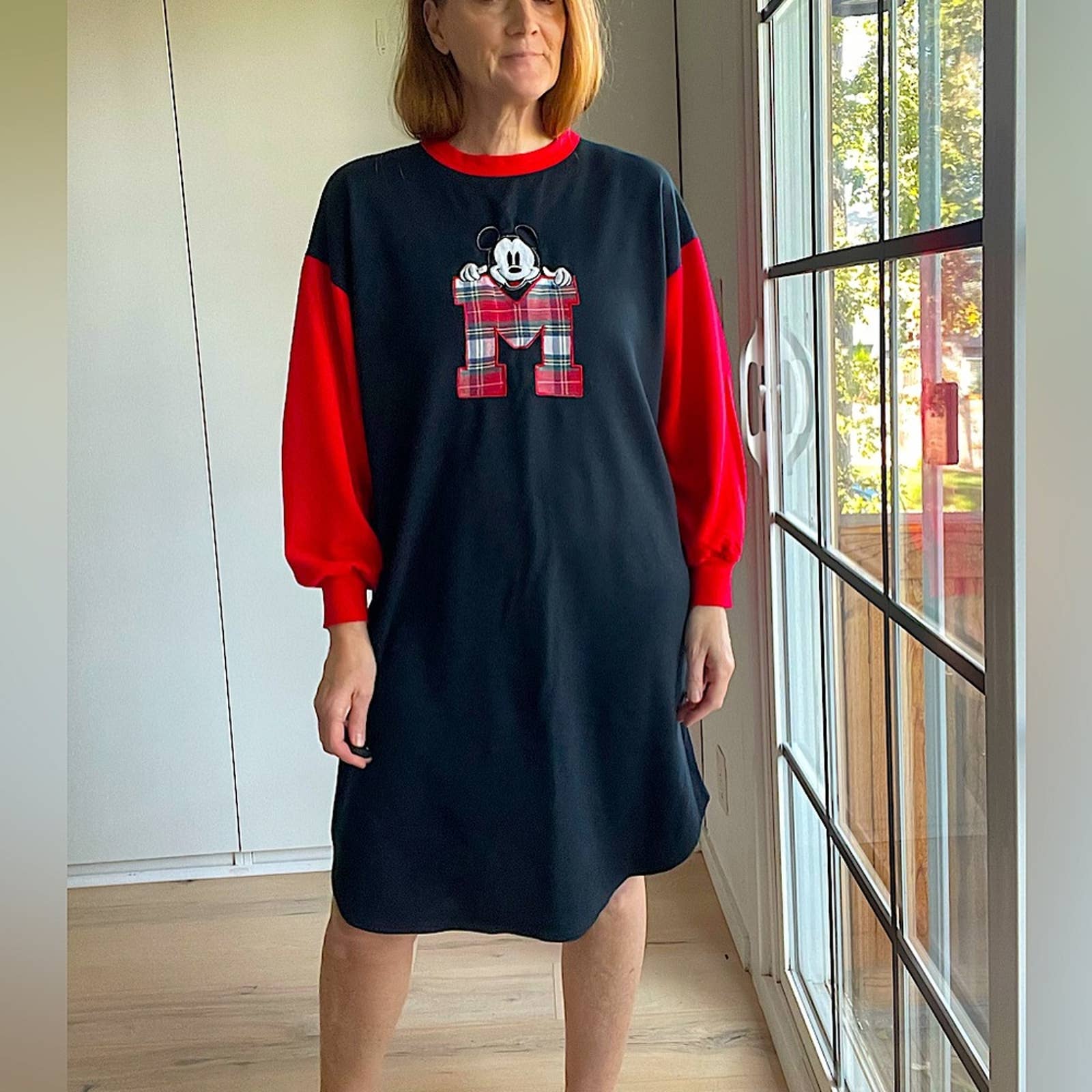 Vintage 90s Mickey Mouse Pajama Shirt Made In Usa Black Red Disney by Disney - Image 3