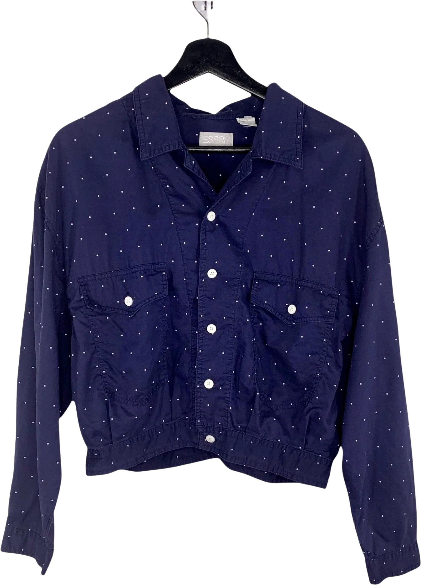 Vintage 90s Micro Polka Dot Bomber Style Long Sleeve Top Large by Espirit