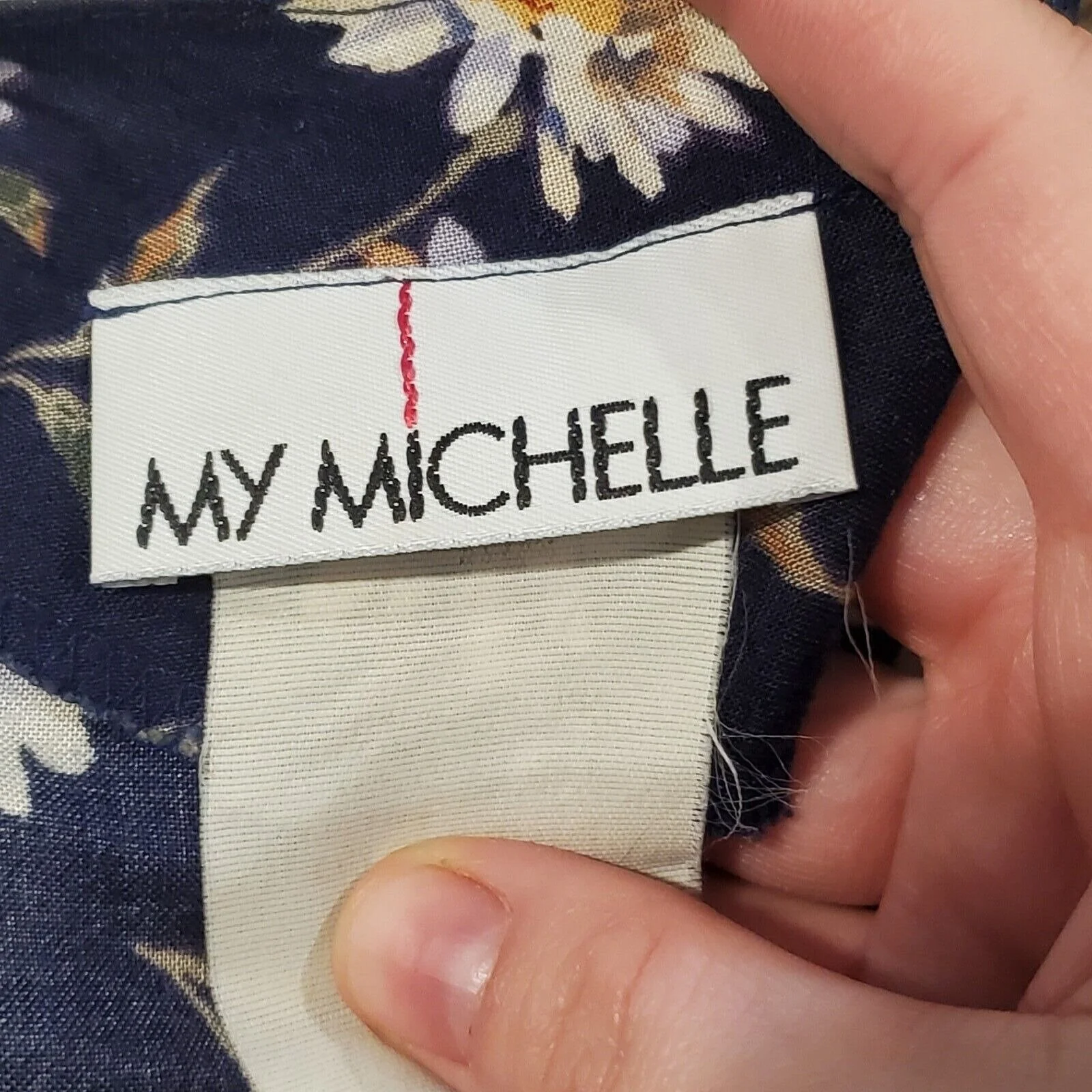 Vintage 90s Navy Blue Daisy Rayon Maxi Dress Lightweight V-Neck Sz Large Flaw by My Michelle - Image 9
