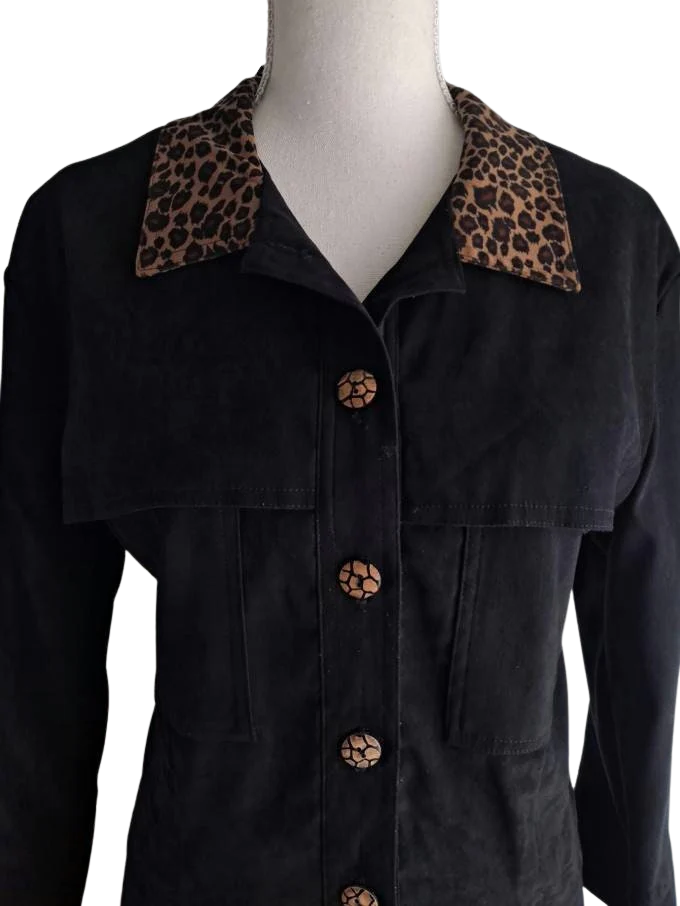 90s Black Faux Suede Dress And Jacket Set Animal Print By Nina Piccalino - Image 7