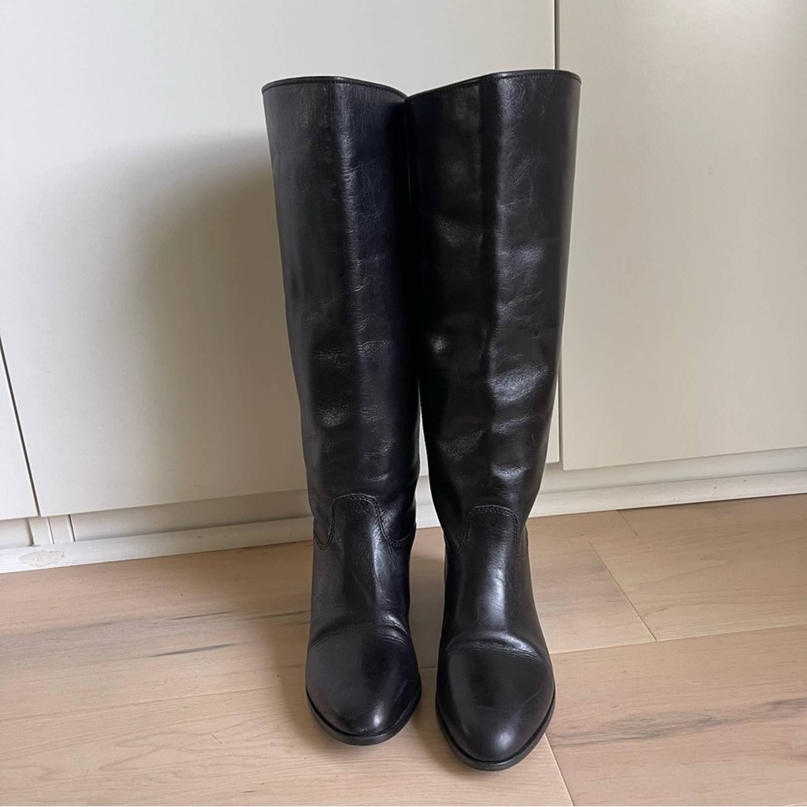 Vintage 90s Nine West Leather Riding Boots Black by Nine West - Image 4