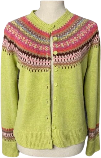 Vintage 90s Nordic Pattern Ramie Blend Knit Cardigan Small by Tiara International