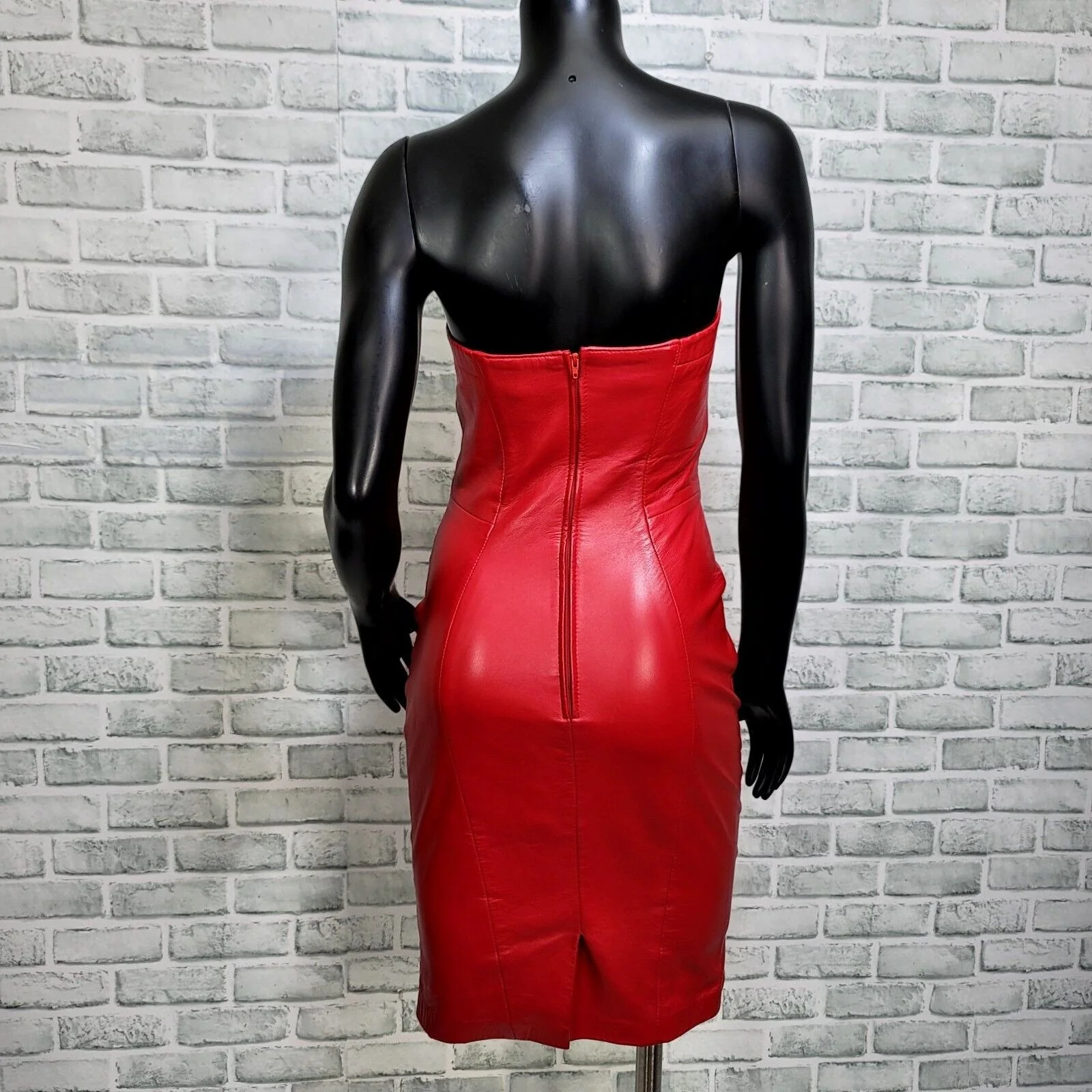 90s Leather Vixen Red Strapless Mini Dress By Michael Hoban - Image 2