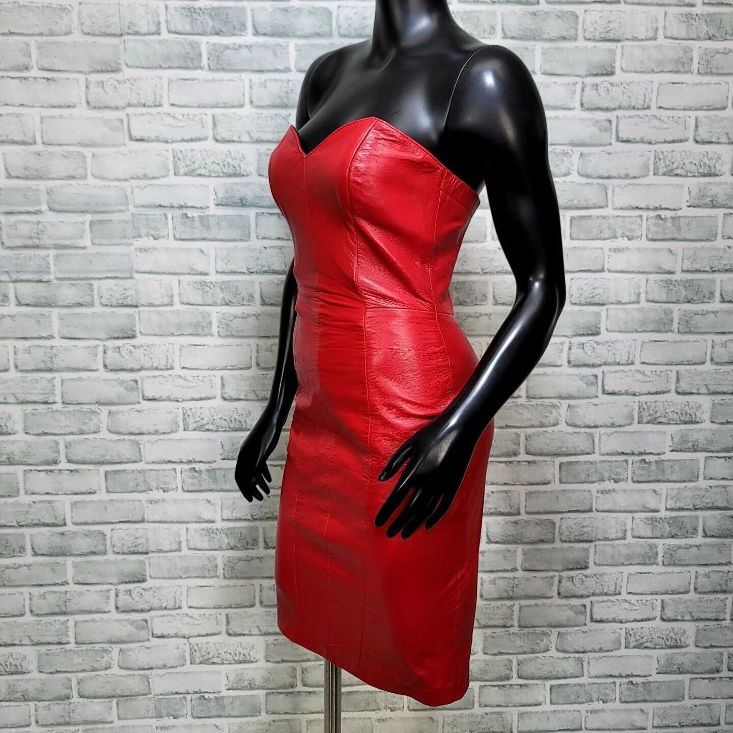 90s Leather Vixen Red Strapless Mini Dress By Michael Hoban - Image 6