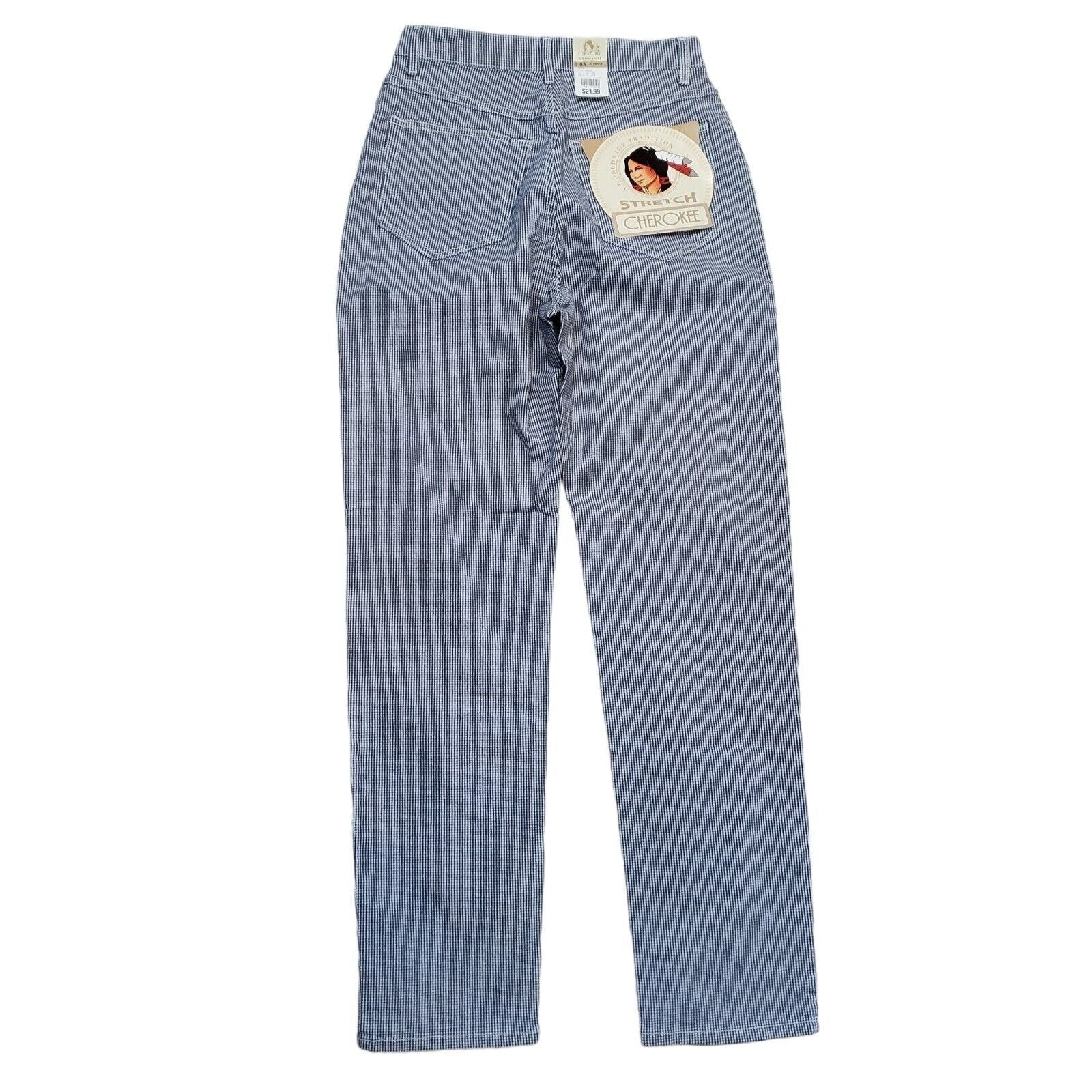 Vintage 90s Nwt Gingham Plaid Tapered High Waist Pants Stretch Navy Blue Sz 6 by Cherokee - Image 2