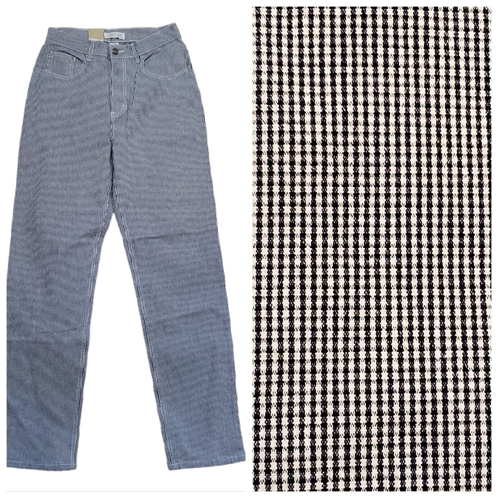 Vintage 90s Nwt Gingham Plaid Tapered High Waist Pants Stretch Navy Blue Sz 6 by Cherokee - Image 3