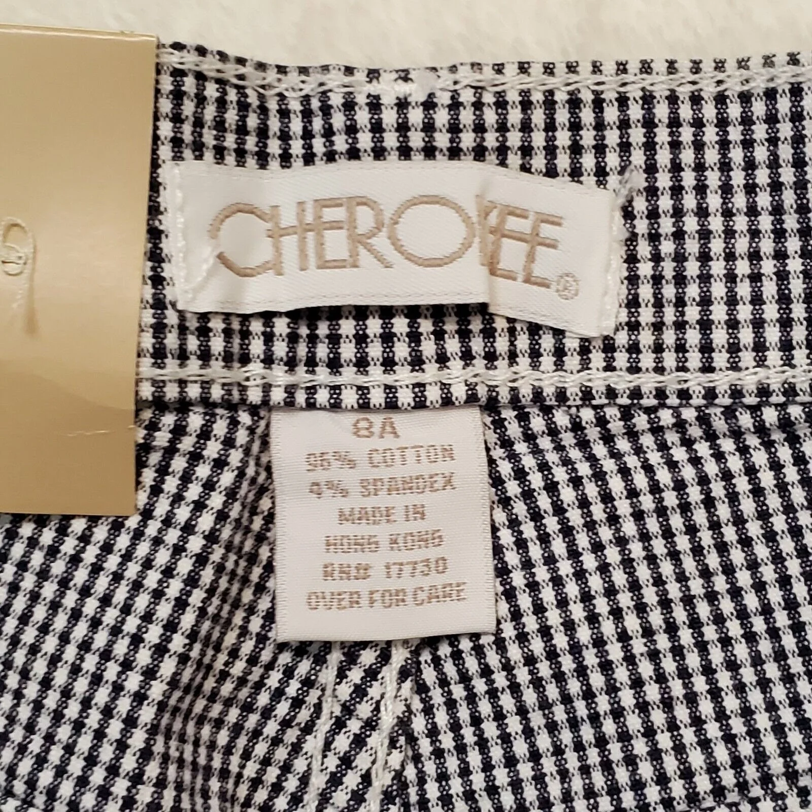 Vintage 90s Nwt Gingham Plaid Tapered High Waist Pants Stretch Navy Blue Sz 6 by Cherokee - Image 8
