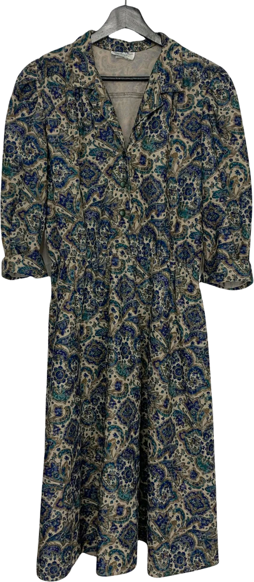 Vintage 90s Ornate Print Button Up Long Sleeve Dress Xl by Stuart Alan