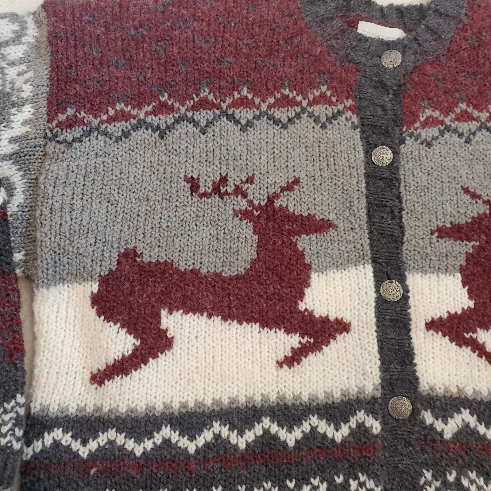 Vintage 90s Oversized Reindeer Christmas Cardigan Sweater Gray Chunky Sz Medium by Christopher & Banks - Image 3