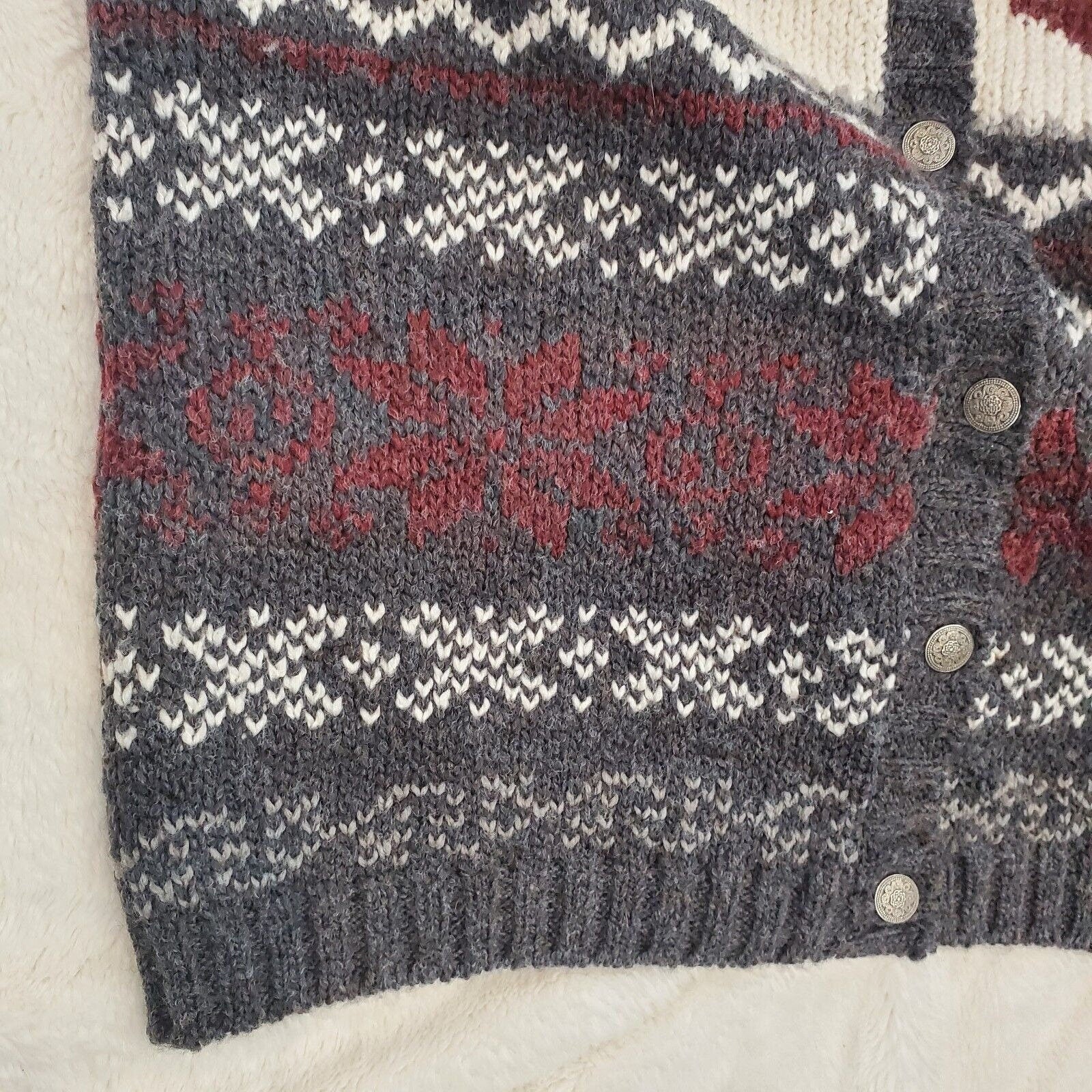 Vintage 90s Oversized Reindeer Christmas Cardigan Sweater Gray Chunky Sz Medium by Christopher & Banks - Image 4