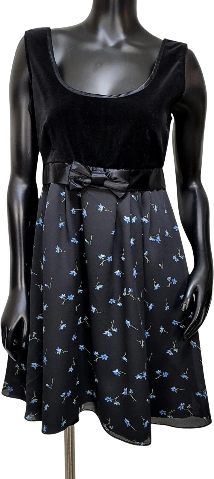 90s Black Velvet Babydoll Chiffon Floral Dress By Paris Blues