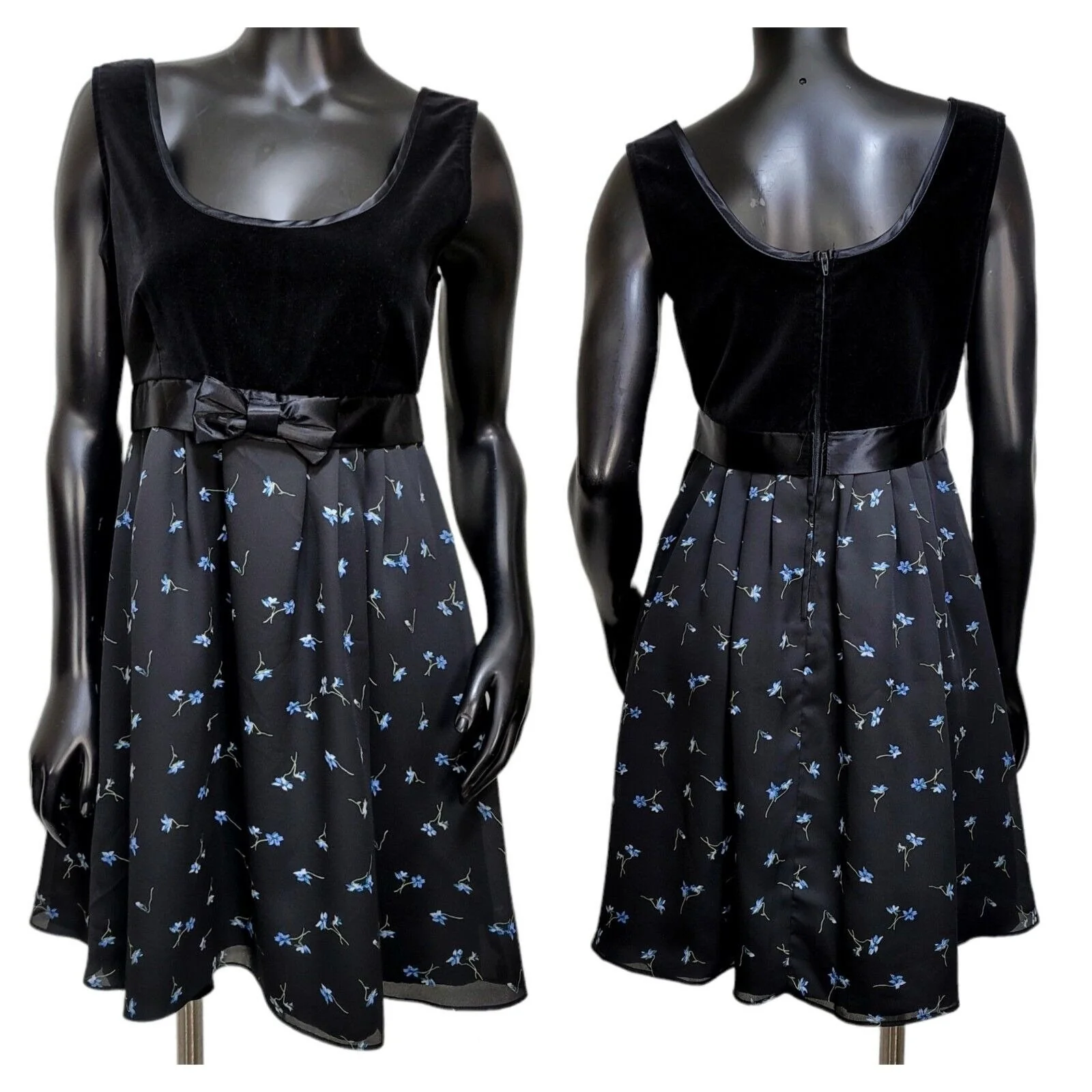 90s Black Velvet Babydoll Chiffon Floral Dress By Paris Blues - Image 3