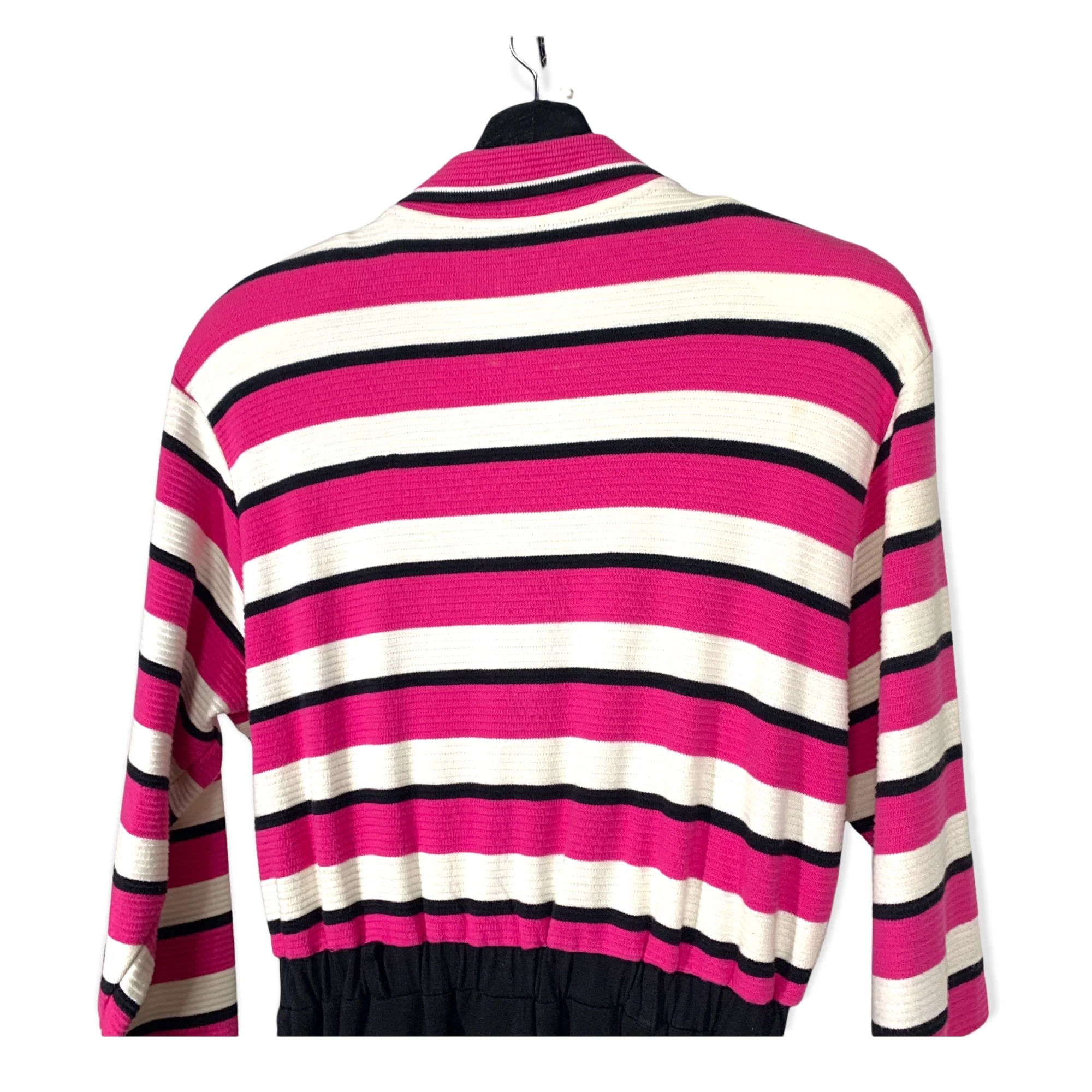 Vintage 90s Pink Black White Stripe Long Sleeve Zip Up Jumpsuit Small by Classiques du Sport - Image 5